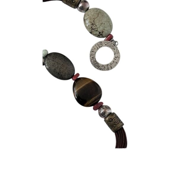 Silpada N1891 Sterling Silver Toggle Multi Strand Tigers Eye Howlite Necklace - Picture 3 of 5